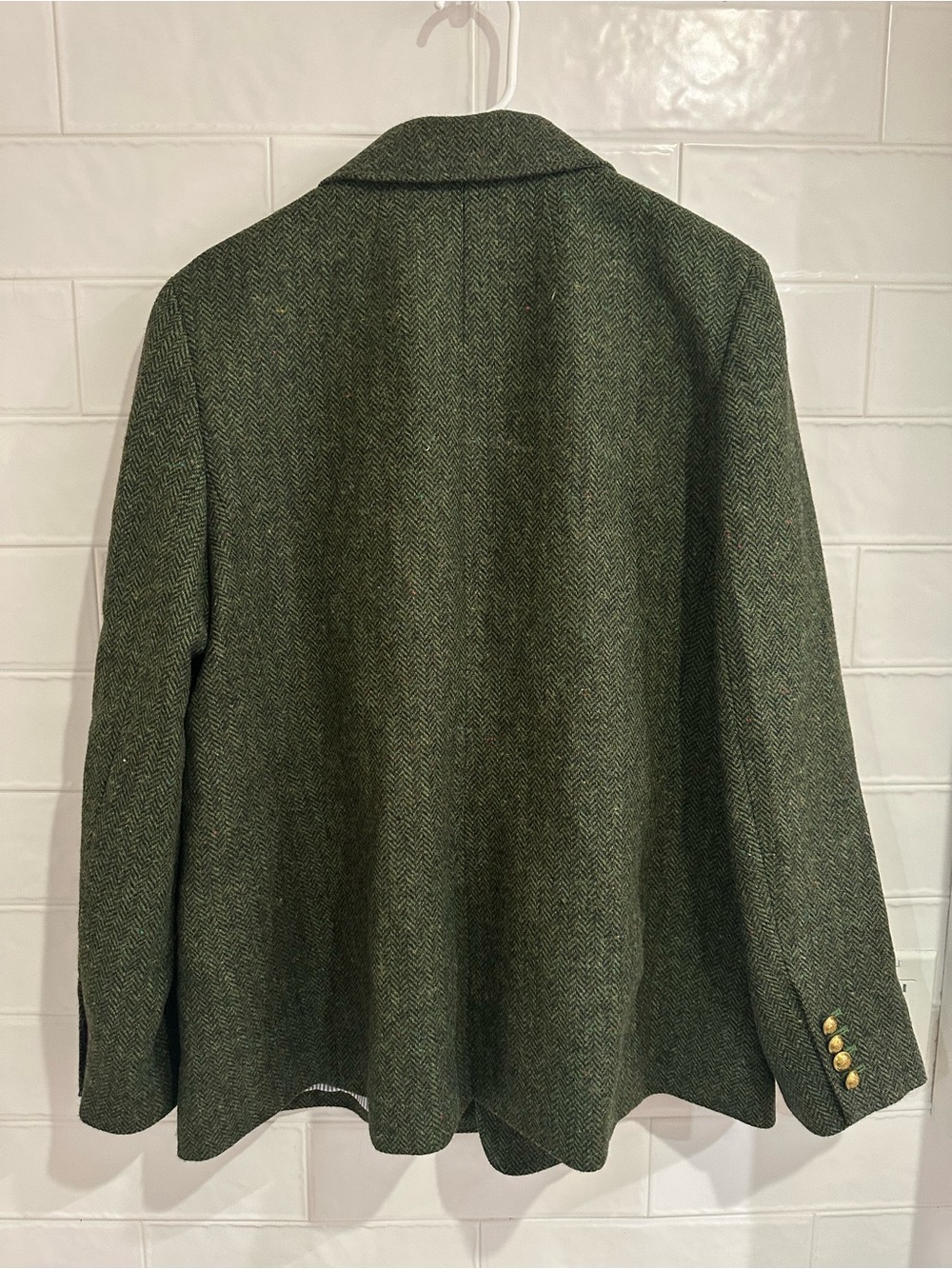 J.Crew Womens Size 16 Herringbone Green Moon English Wool Tweed Double Breasted - Picture 5 of 7
